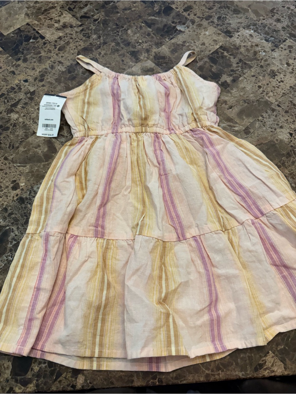 OshKosh B'gosh Pink, Yellow & Cream Striped Tiered Sundress